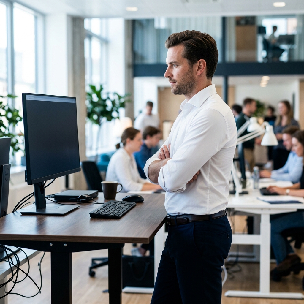 A hiring manager reviewing AI-generated interview questions on a monitor to prepare a structured interview process for candidates