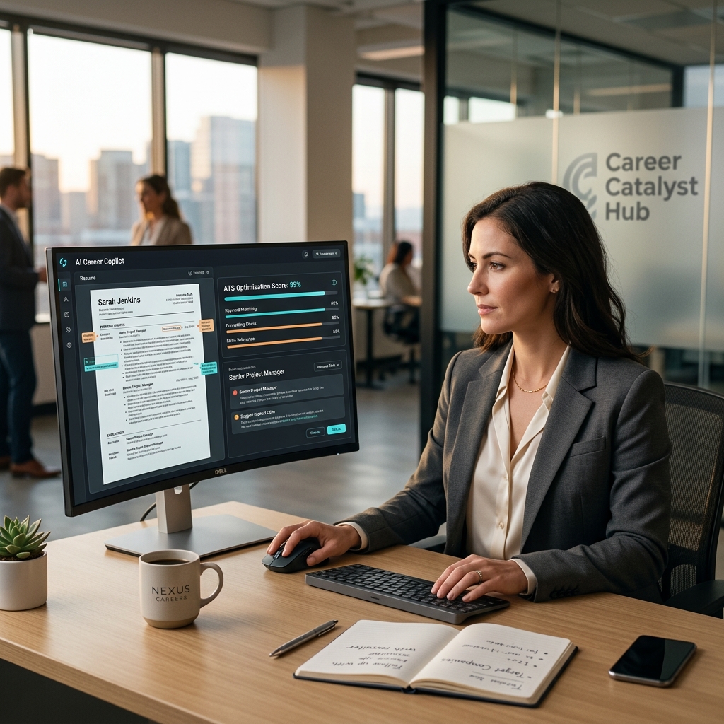 Professional using an ATS resume checker after submitting a resignation letter