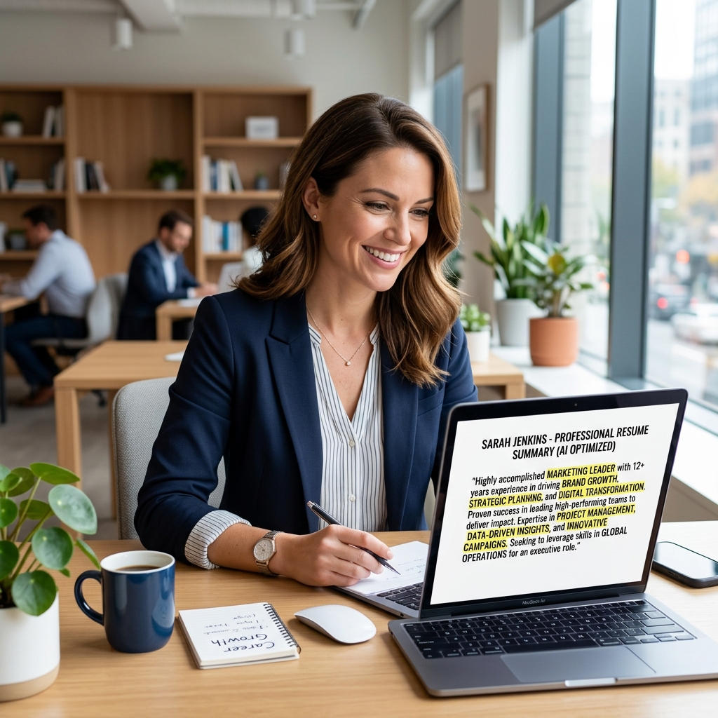 Successful job seeker using AI resume summary generator to create ATS-friendly resume